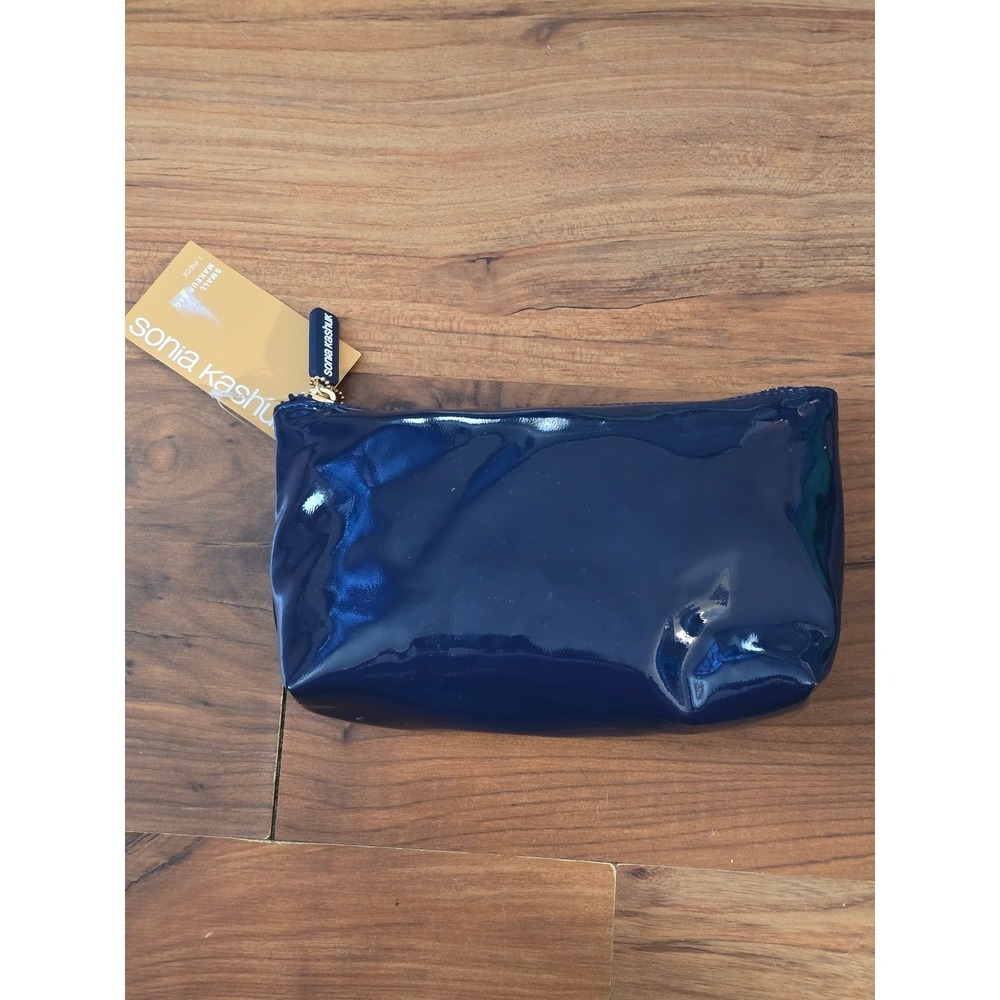 Sonia Kashuk Makeup Travel Bag blue Patent leather Bags Zip s6